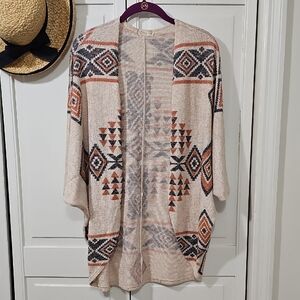 Geometric Patterned Open Front Sweater